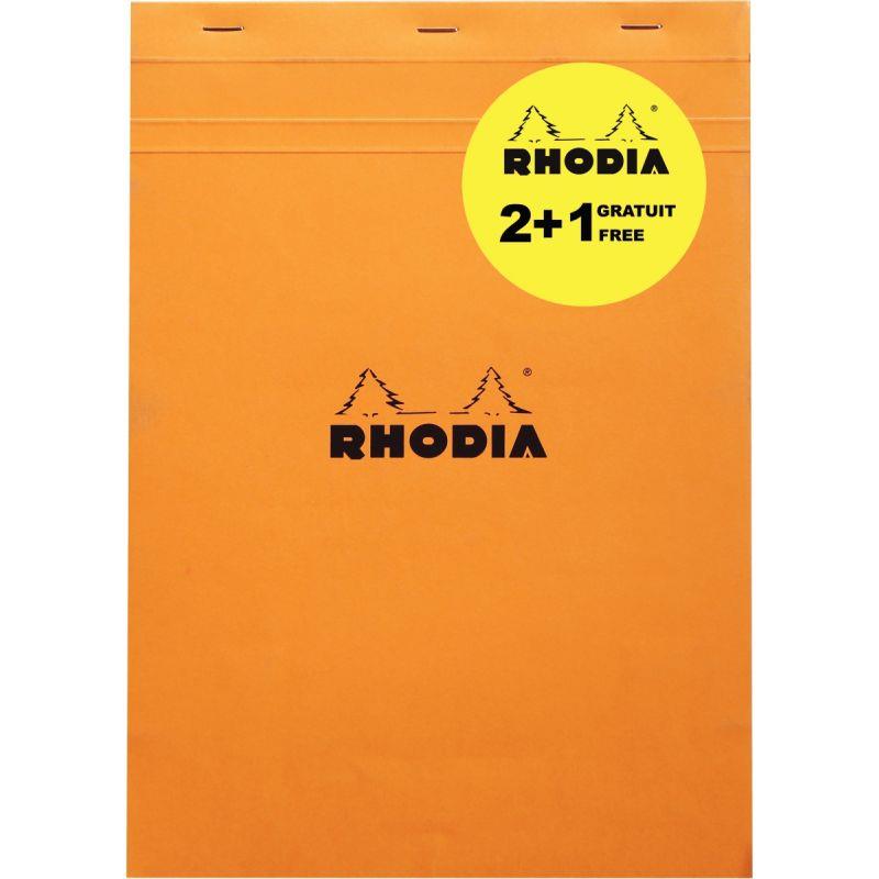 Image de  Lot de 2 blocs de bureau RHODIA 80 feuilles, format A4, quadrillé 5x5, papier blanc 80g + 1 gratuit 