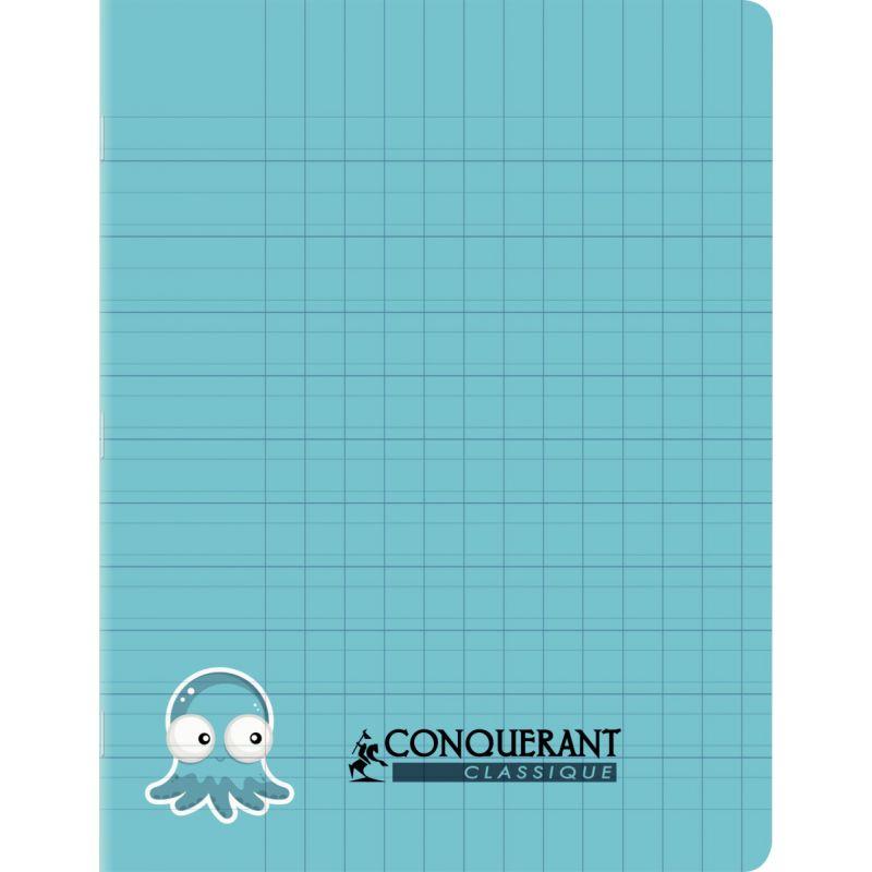Image de  Piqûre 32 pages CONQUERANT, 17x22 cm, double ligne 3 mm IV, couv PP bleu 