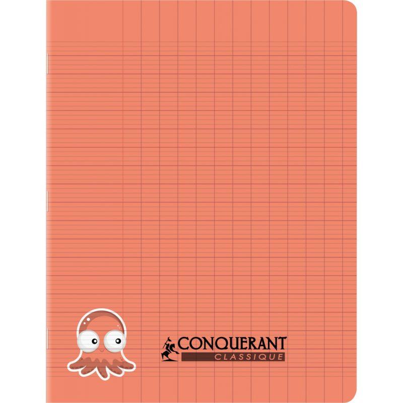 Image de  Piqûre 32 pages CONQUERANT, 17x22 cm, seyès 2,5 mm, couv PP rouge 