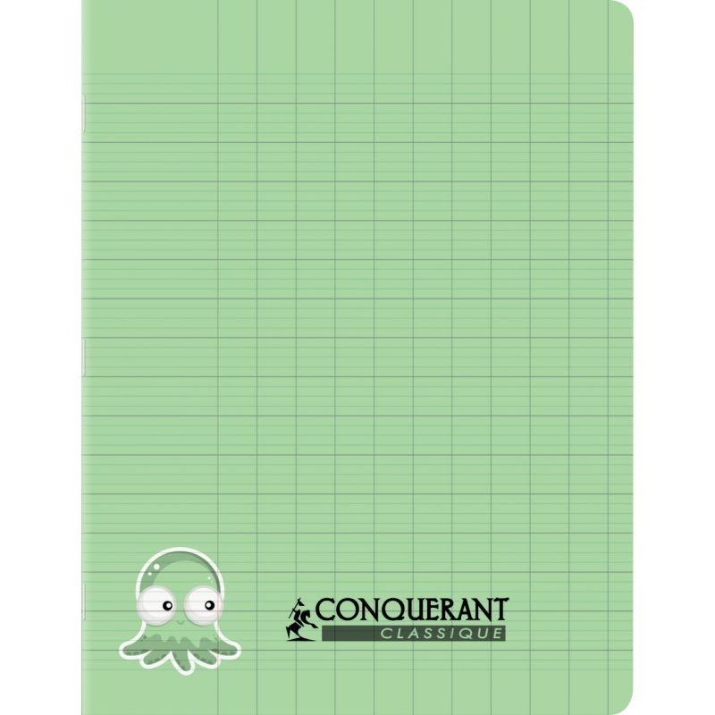 Image de  Piqûre 32 pages CONQUERANT, 17x22 cm, seyès 3 mm, couv PP vert 