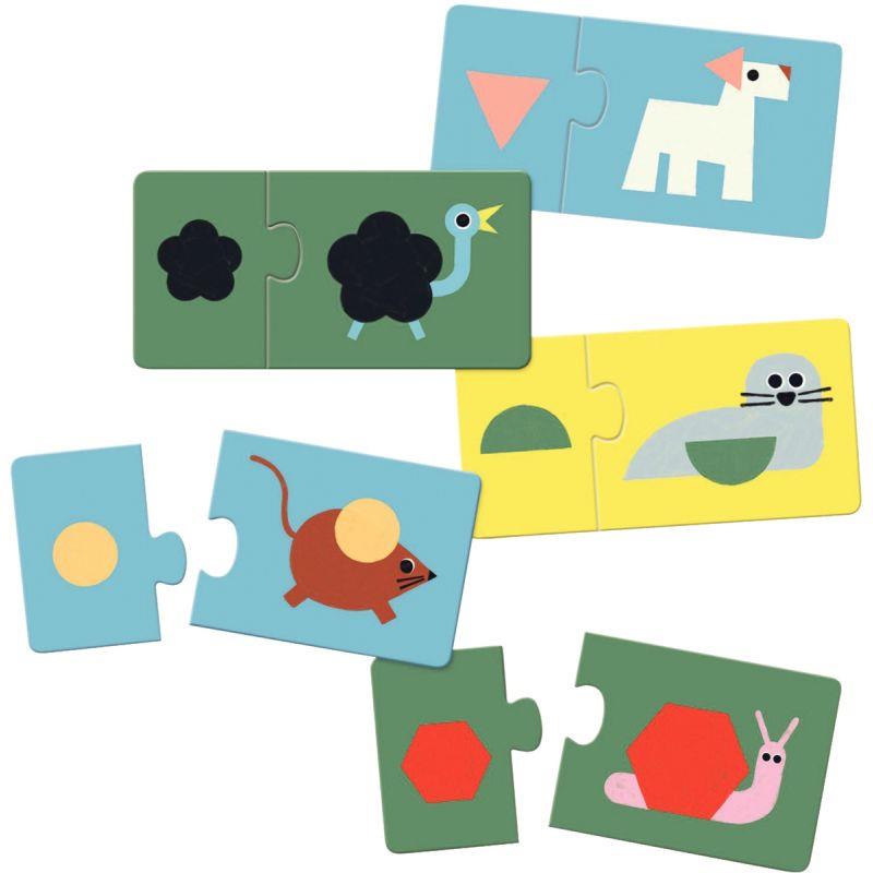 Image de  Boite de 12 puzzles duo, formes et animaux 