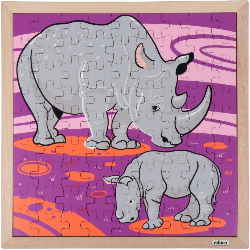 Image de  Puzzle en bois de 81 pièces, les rhinocéros 