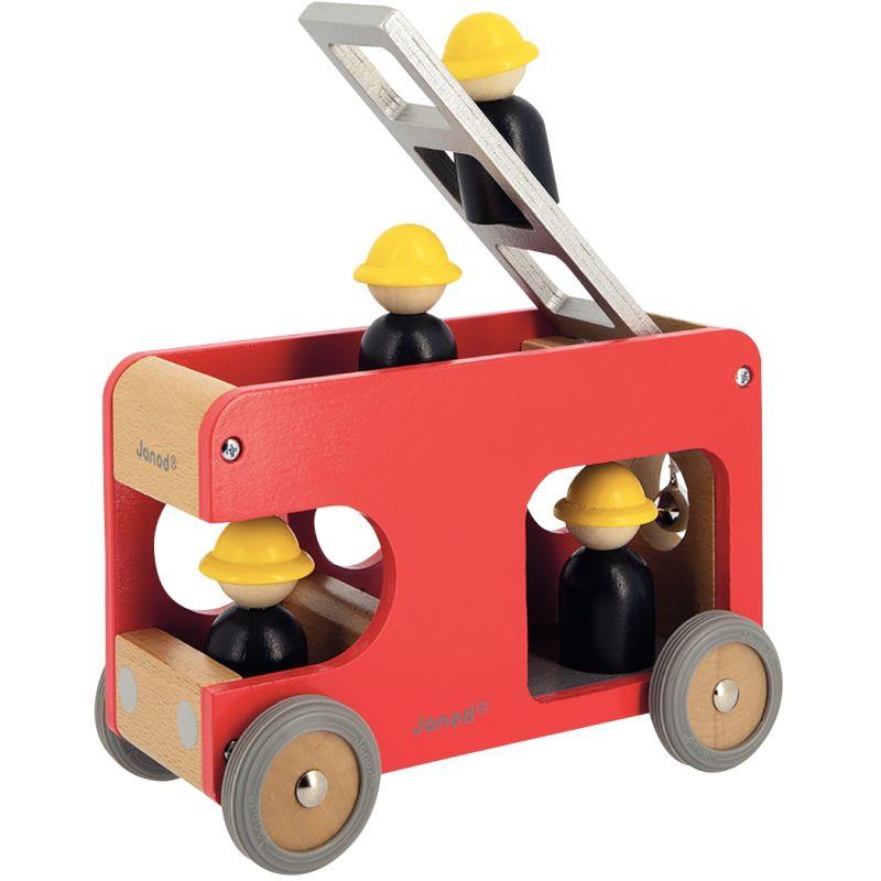 Image de  Camion de pompiers en bois avec 4 pompiers 
