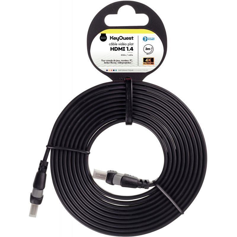 Image de  Cordon HDMI 1.4 3m noir plat 