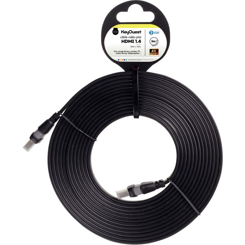 Image de  Cordon HDMI 1.4 5m noir plat 