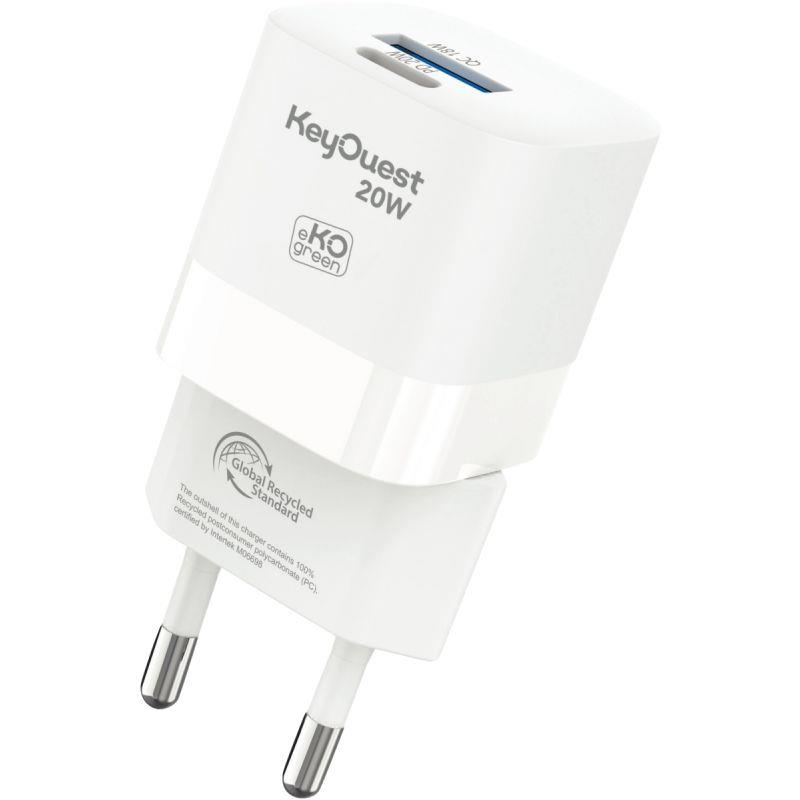 Image de  Chargeur secteur 2 ports USB-A et USB-C blanc 
