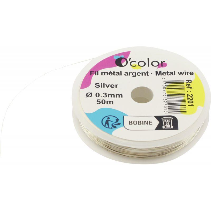 Image de  Bobine 50 m de fil argenté. diamètre 0,3 mm 