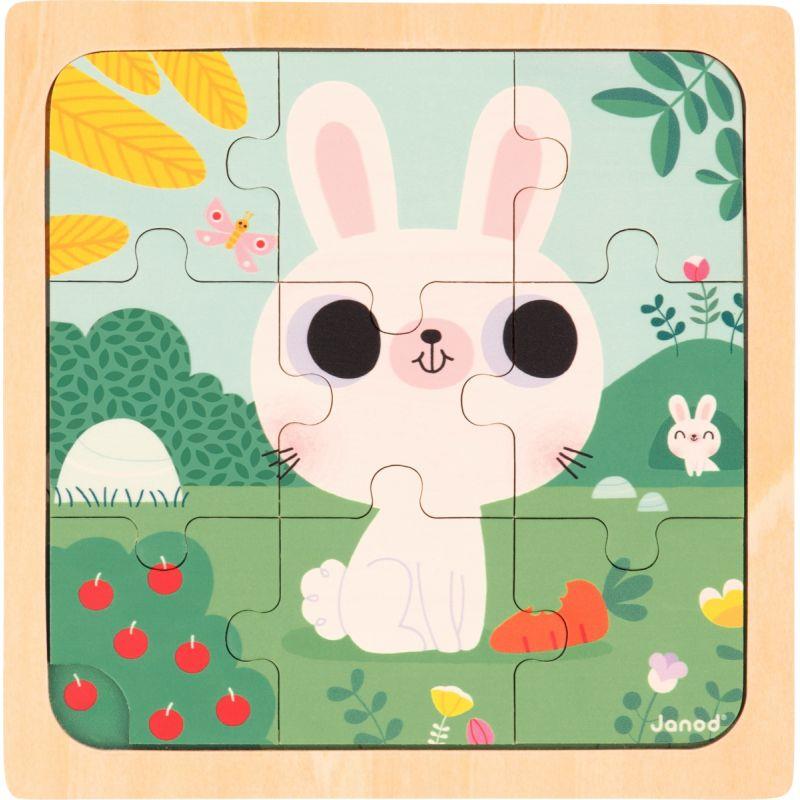 Image de  Boite de 3 puzzles à cadre en bois 9 pièces, joyeux animaux 
