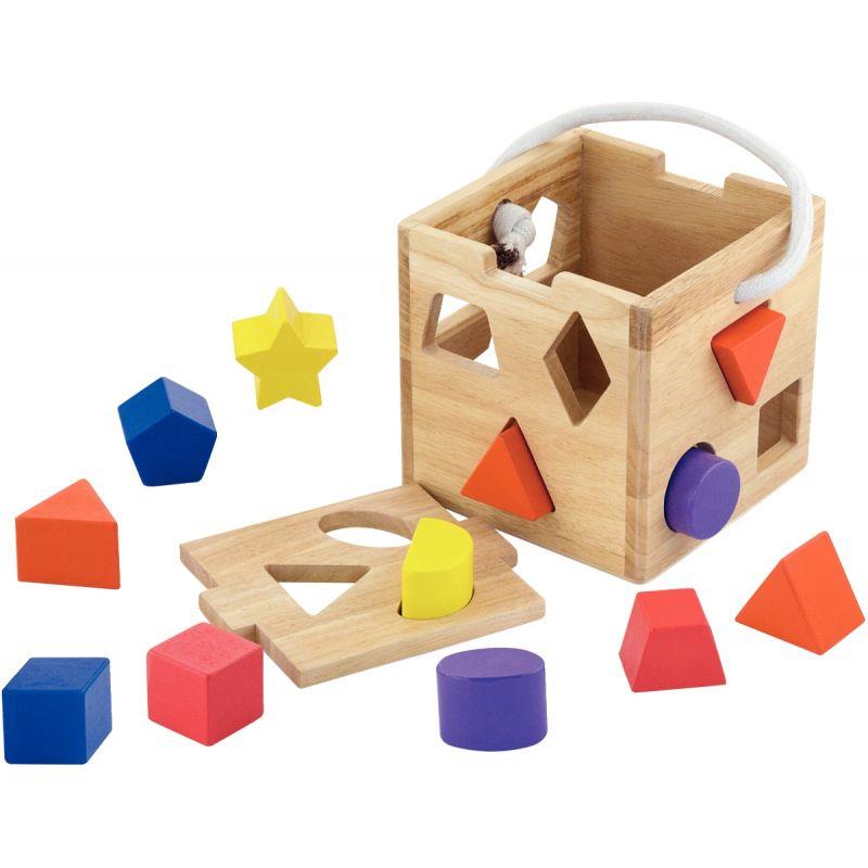 Image de  Cube à formes en bois brut + 12 pièces 