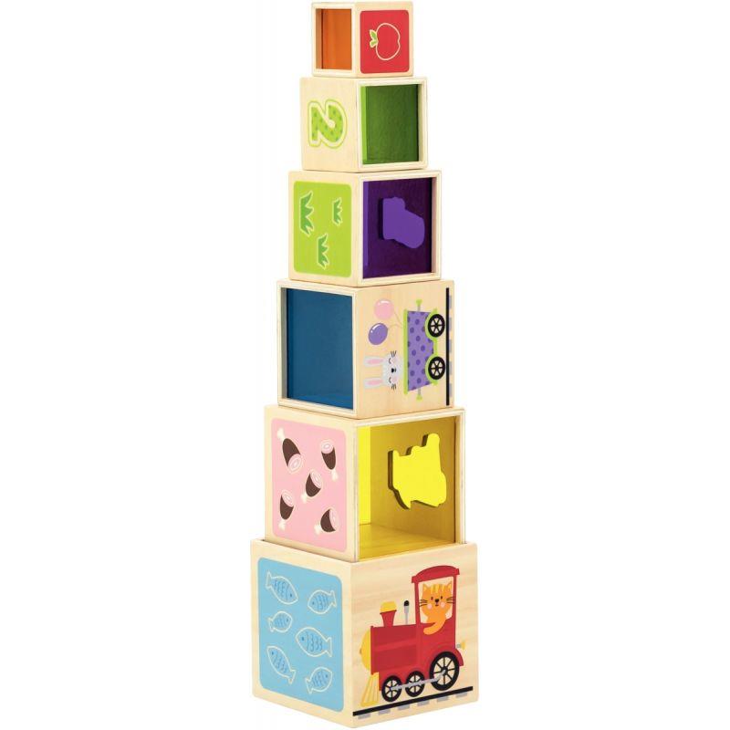 Image de  Lot de 6 cubes en bois, formes et couleurs 