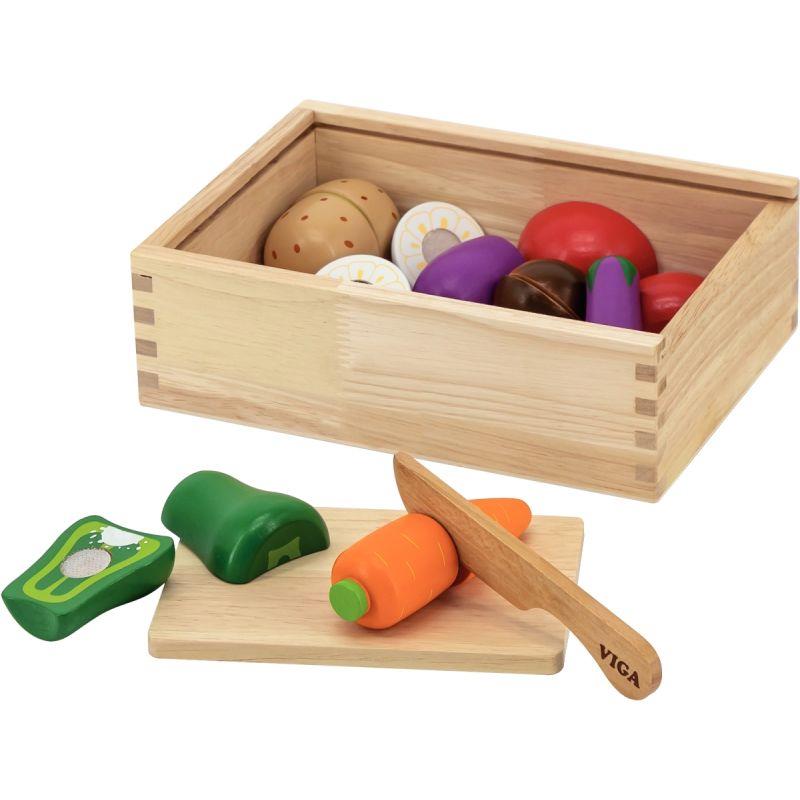 Image de  Boite de 7 légumes à couper en bois 
