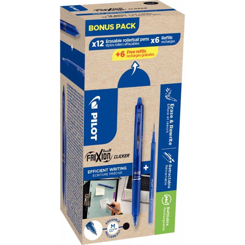 Image de  Boîte de 12 rollers frixion clicker bleus + 12 recharges bleues 