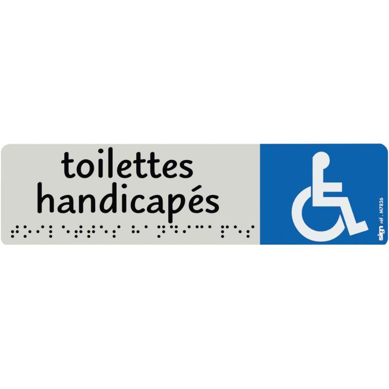 Image de  Plaque aluminium de signalisation avec texte en braille Toilettes Handicapés format 170 x 45 mm 
