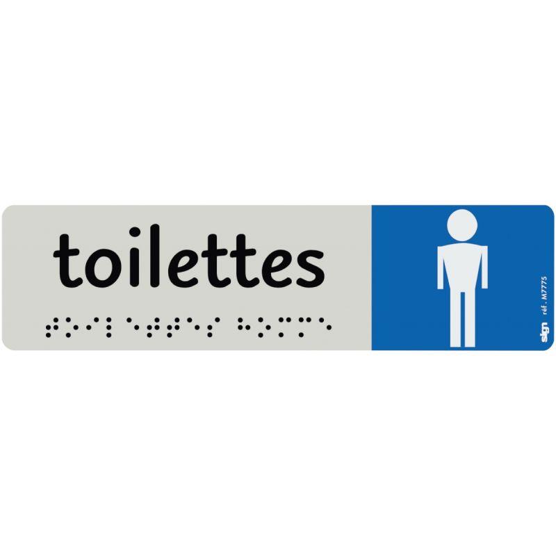 Image de  Plaque aluminium de signalisation avec texte en braille Toilettes Hommes format 170 x 45 mm 