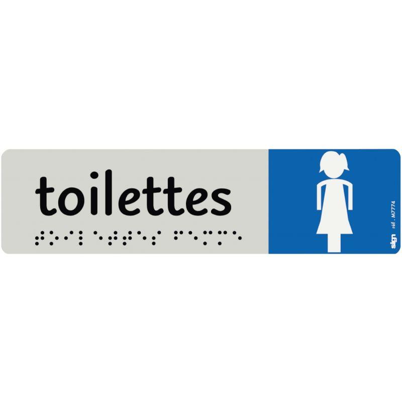 Image de  Plaque aluminium de signalisation avec texte en braille Toilettes Femmes format 170 x 45 mm 