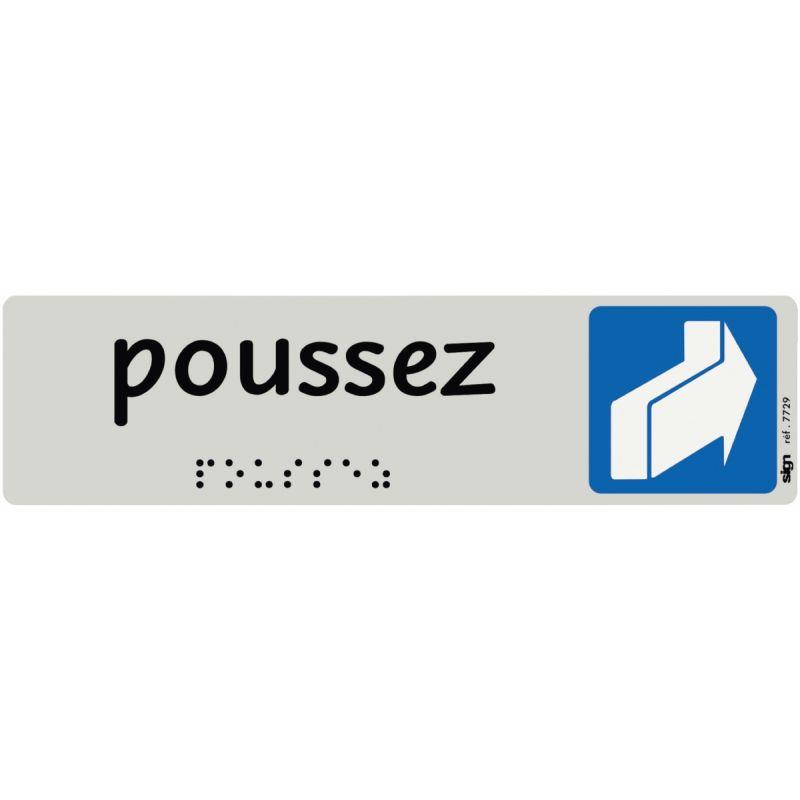 Image de  Plaque aluminium de signalisation avec texte en braille Poussez format 170 x 45 mm 