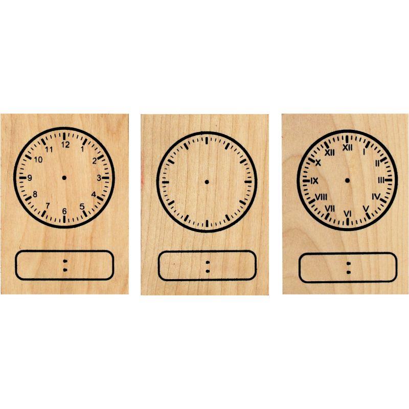 Image de  Lot de 3 tampons horloge en bois 