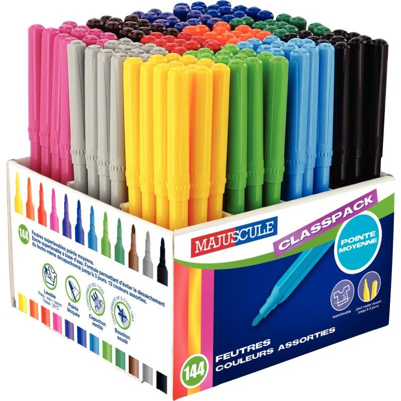 Image de  Classpack de 144 feutres Majuscule pointe moyenne assortis 