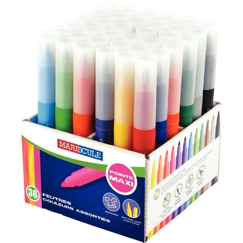 Image de  Pot de 36 feutres Majuscule pointe large assortis 