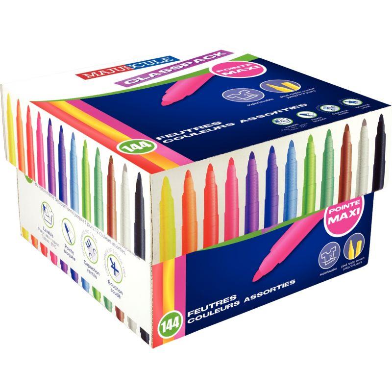 Image de  Classpack de 144 feutres Majuscule pointe large assortis 
