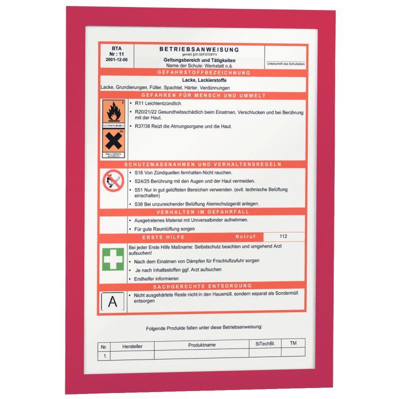 Image de  Sachet de 2 cadres d''affichage A4 adhésif repositionnable avec contour magnétique rouge 