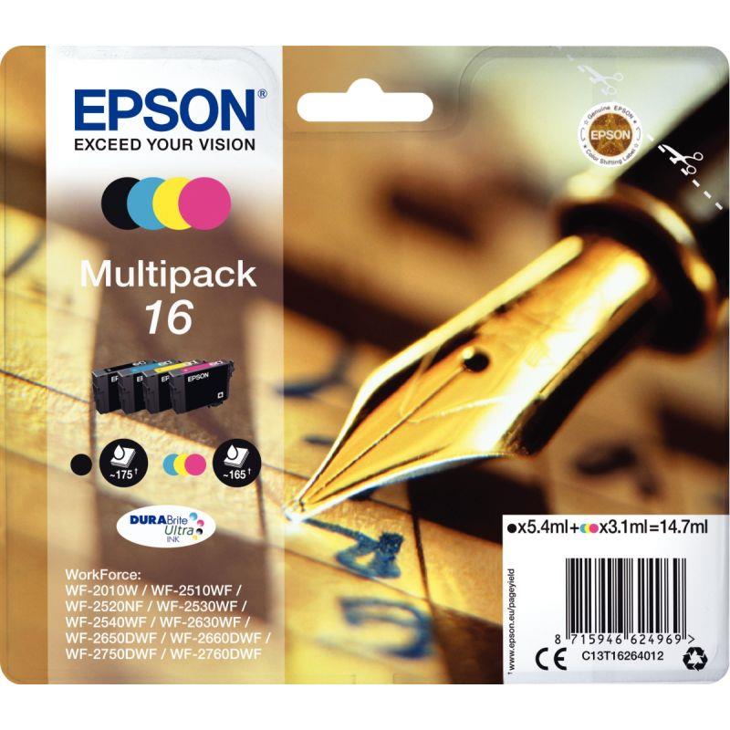 Image de  Epson STYLO PLUME / 16 lot 4 cartouches jet d''encre noire, cyan, magenta, jaune authentique T162640 