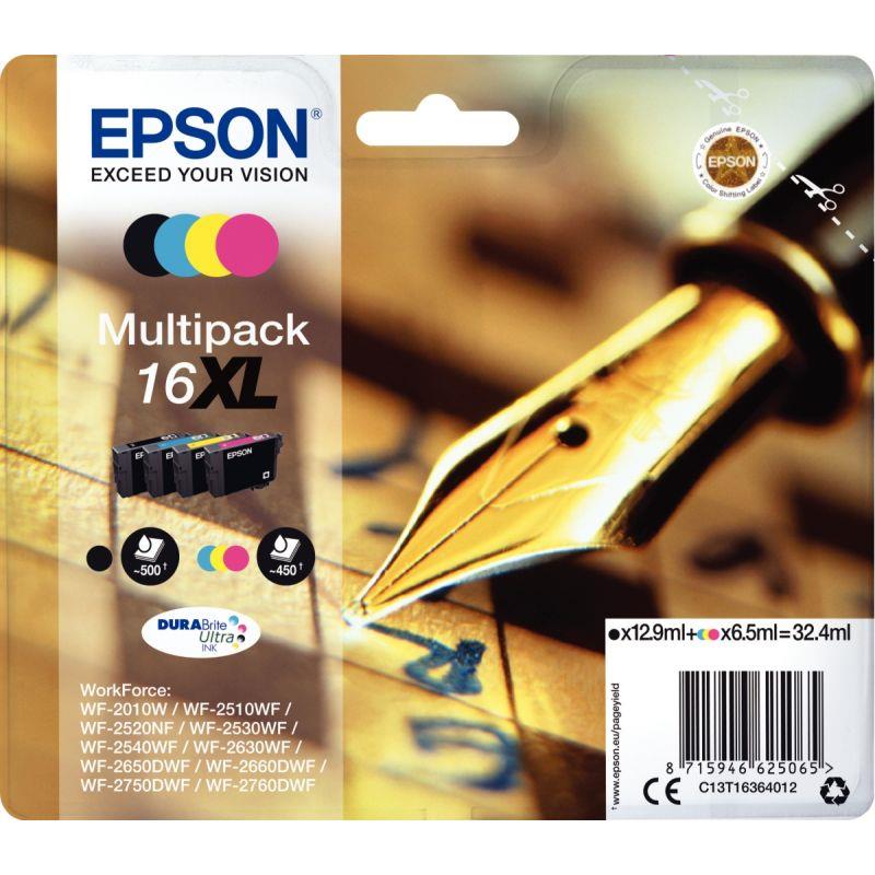 Image de  Epson STYLO PLUME / 16XL lot 4 cartouches encre NCMJ haute capacité authentique T163640 