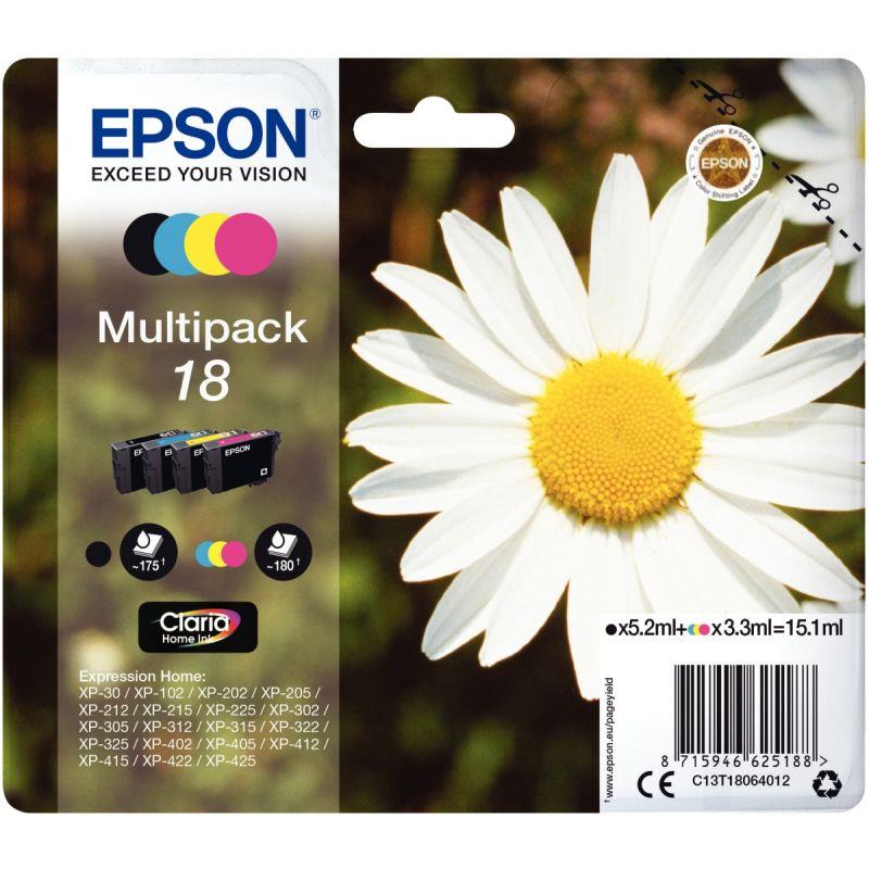 Image de  Epson PAQUERETTE / 18 lot 4 cartouches jet d''encre noire, cyan, magenta, jaune authentique (T180640 
