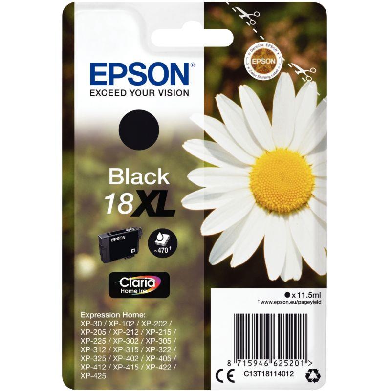 Image de  Epson PAQUERETTE / 18XL cartouche jet d''encre noire haute capacité authentique (T181140) 