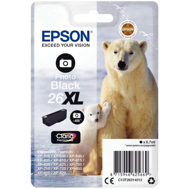 Image de  Epson OURS POLAIRE / 26XL cartouche jet d''encre noire photo haute capacité authentique (T263140) 