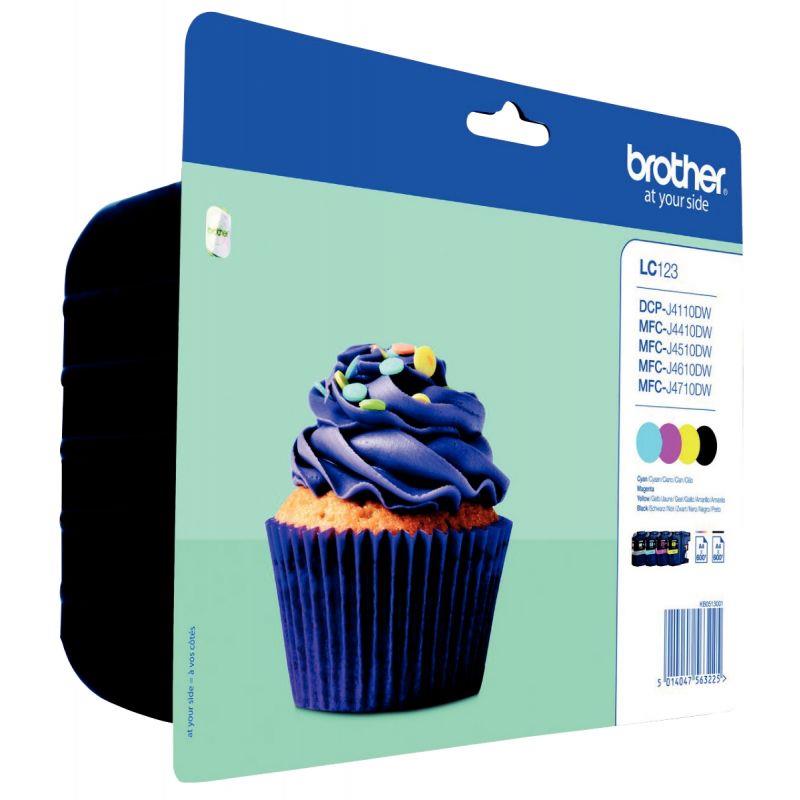 Image de  Brother CUPCAKE lot 4 cartouches jet d''encre noire, cyan, magenta, jaune authentique (LC123VALBP) 