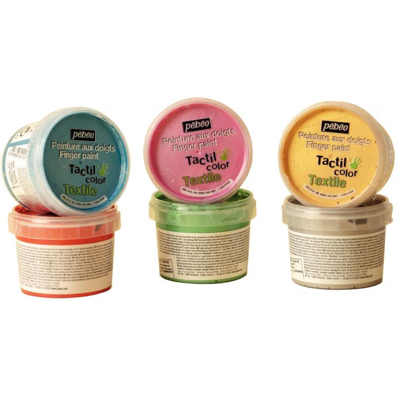 Image de  Lot de 6 pots 100ml de peinture aux doigts pour textile, assortiment 2 