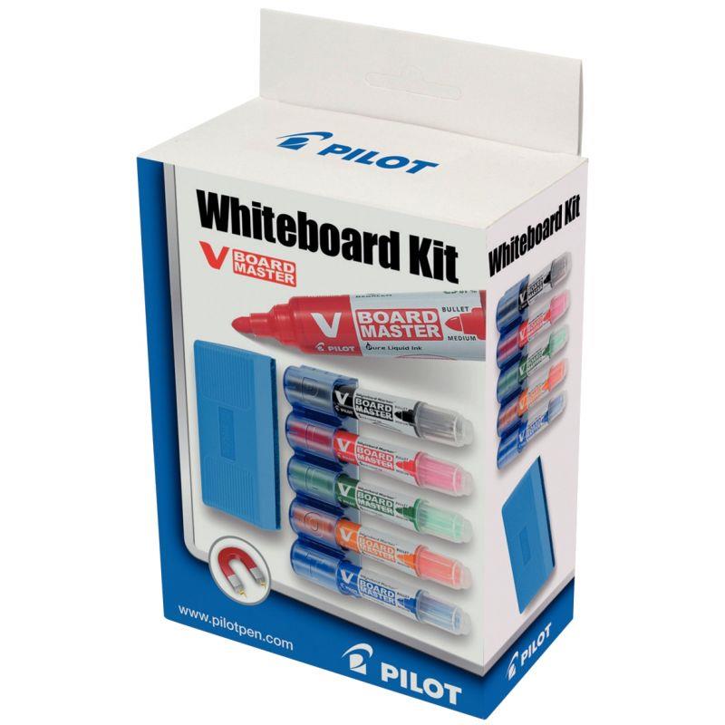 Image de  Set de 5 marqueurs tableaux blancs V-Board Master + brosse 