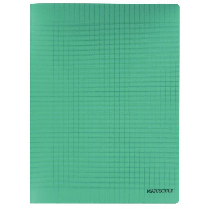 Image de  Piqûre 48 pages MAJUSCULE, format 24x32 cm, papier blanc 90g, seyès, couverture polypropylène vert 