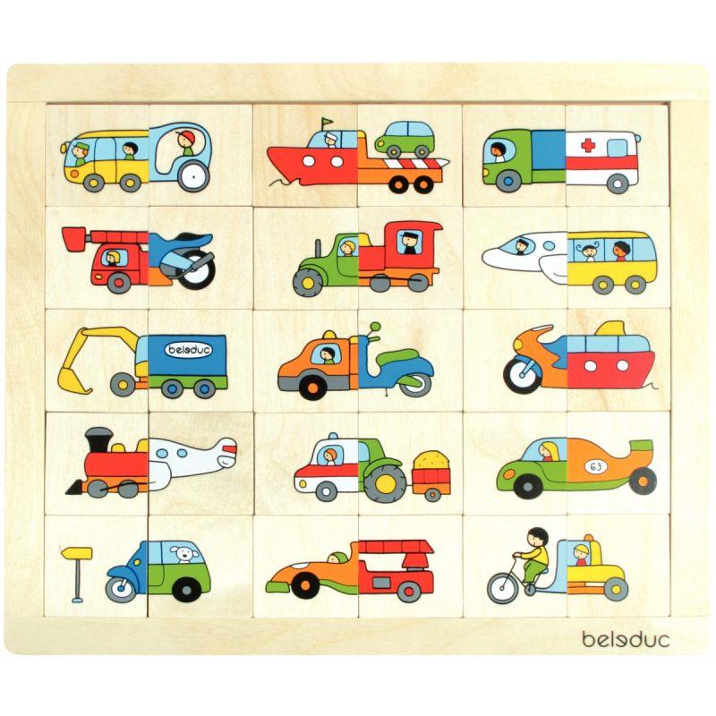 Image de  Encastrement en bois 30 pièces, drôles de véhicules 