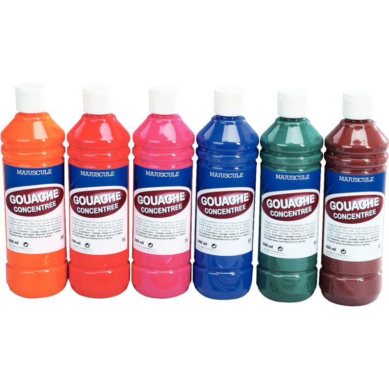 Image de  Carton de 6 Flacons de 500ml de gouache concentrée MAJUSCULE + 5 brosses offertes 