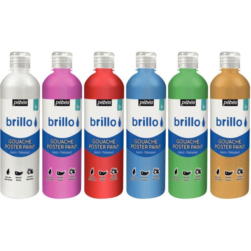 Image de  Carton de 6 Flacons 500 ml de gouache brillante BRILLO coloris nacrée 