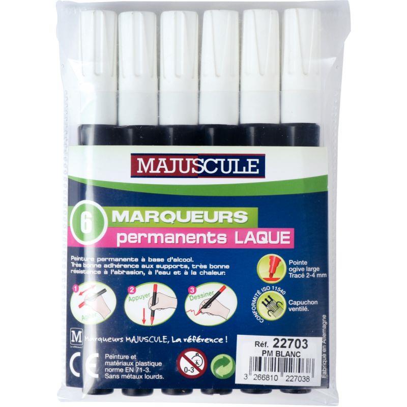 Image de  Pochette 6 marqueurs permanents pointe large blanc 