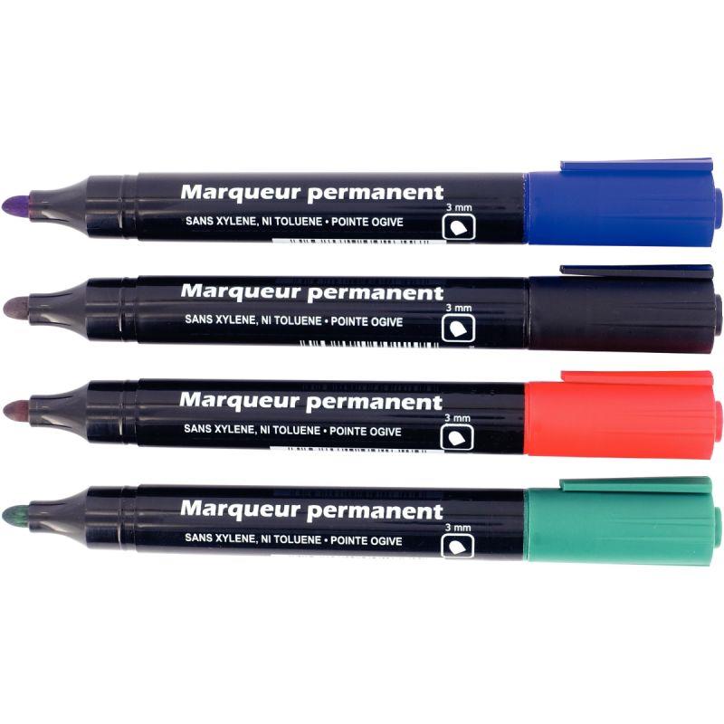 Image de  Pochette de 4 marqueurs permanents Like pointe ogive assortis 