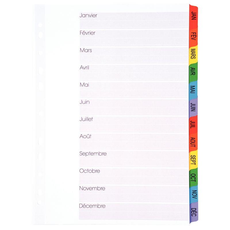 Image de  Jeu de 12 intercalaires mensuels en carte Mylar, format A4 