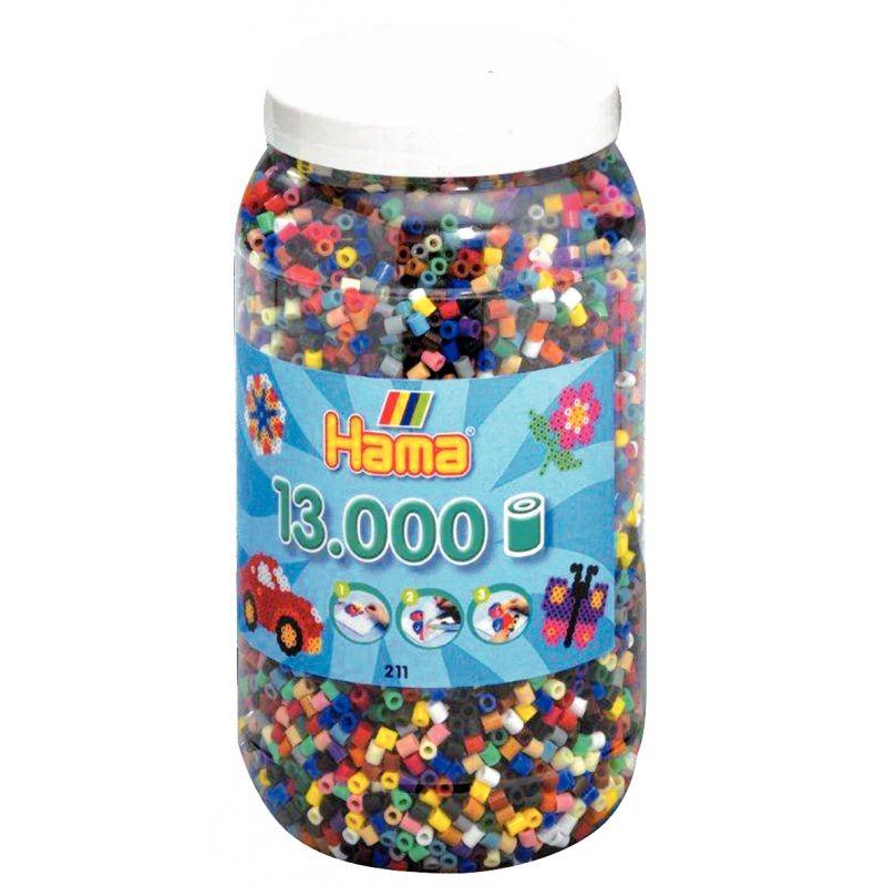 Image de  Pot de 13 000 perles Hama à repasser taille midi assorties 