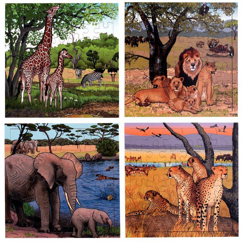Image de  Lot de 4 puzzles en bois La savane 