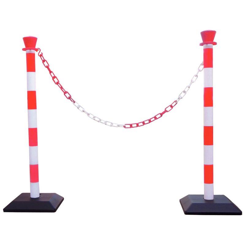 Image de  Kit 2 poteaux avec chaine 2,5m rouge et blanc 