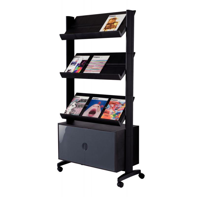Image de  Présentoir mobile universel 3 tablettes + stockage noir 