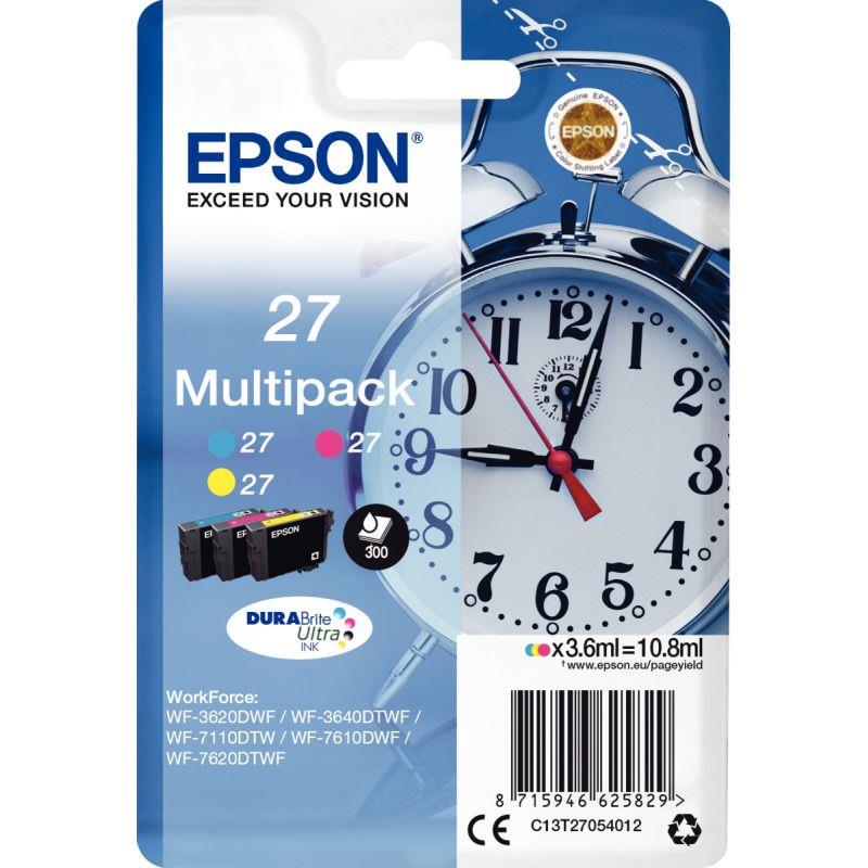 Image de  Epson RÉVEIL / 27 pack de de 3 cartouches jet d''encre cyan, magenta et jaune authentique (T270540) 