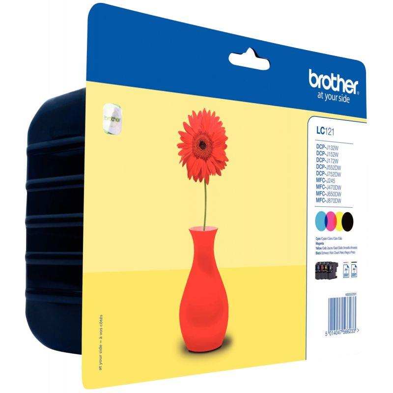 Image de  Brother MARGUERITE ROUGE lot 4 cartouches encre noire, cyan, magenta, jaune authentique LC121VALBP 