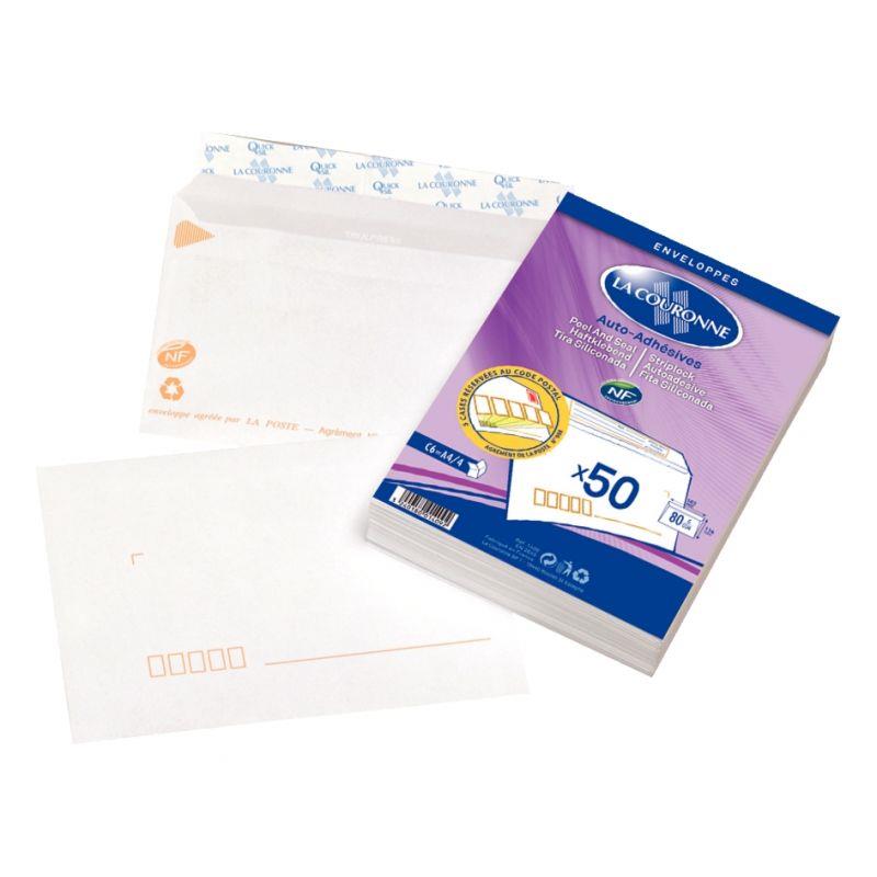 Image de  Paquet de 50 enveloppes blanches 114x162mm 80g bande siliconée précasées 