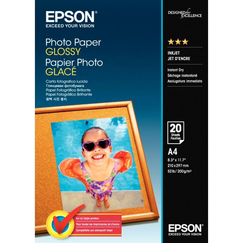 Image de  Paquet de 20 feuilles de papier photo glacé marque Epson format A4 (21 x 29,7 cm) 200g 