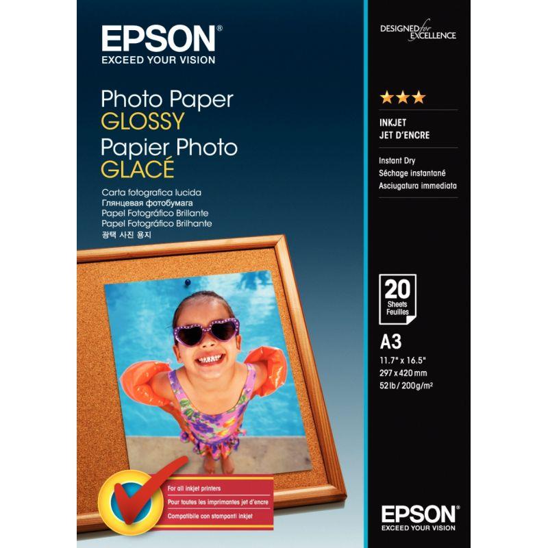 Image de  Paquet de 20 feuilles de papier photo glacé marque Epson format A3 (29,7 x 42 cm) 200g 