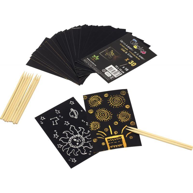 Image de  Pochette de 30 feuilles à gratter coloris or et argent 